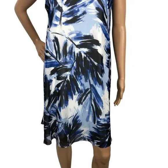 Calvin Klein Sleeveless Shift Mini Dress 6 Tropical Leaf Print Hawaiian Beach - Picture 3 of 7